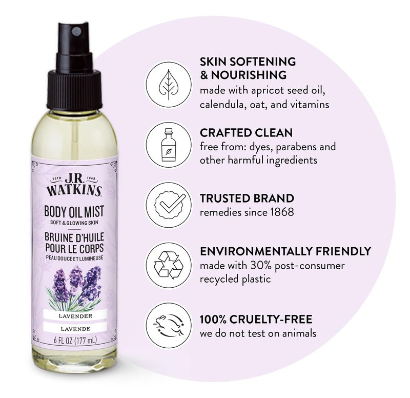 J.R. Watkins Naturally Hydrating Body Oil Mist, Lavender, 6 fl oz, 2 Pack