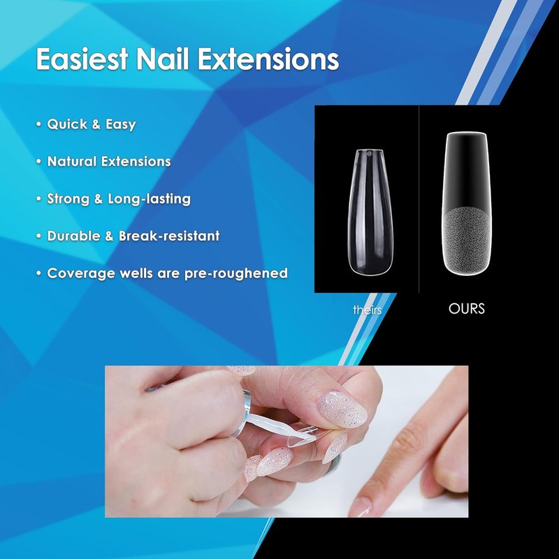 Ultra Clear Soft Gel Tips - Pre-Roughened Long Almondletto - 550 Pcs