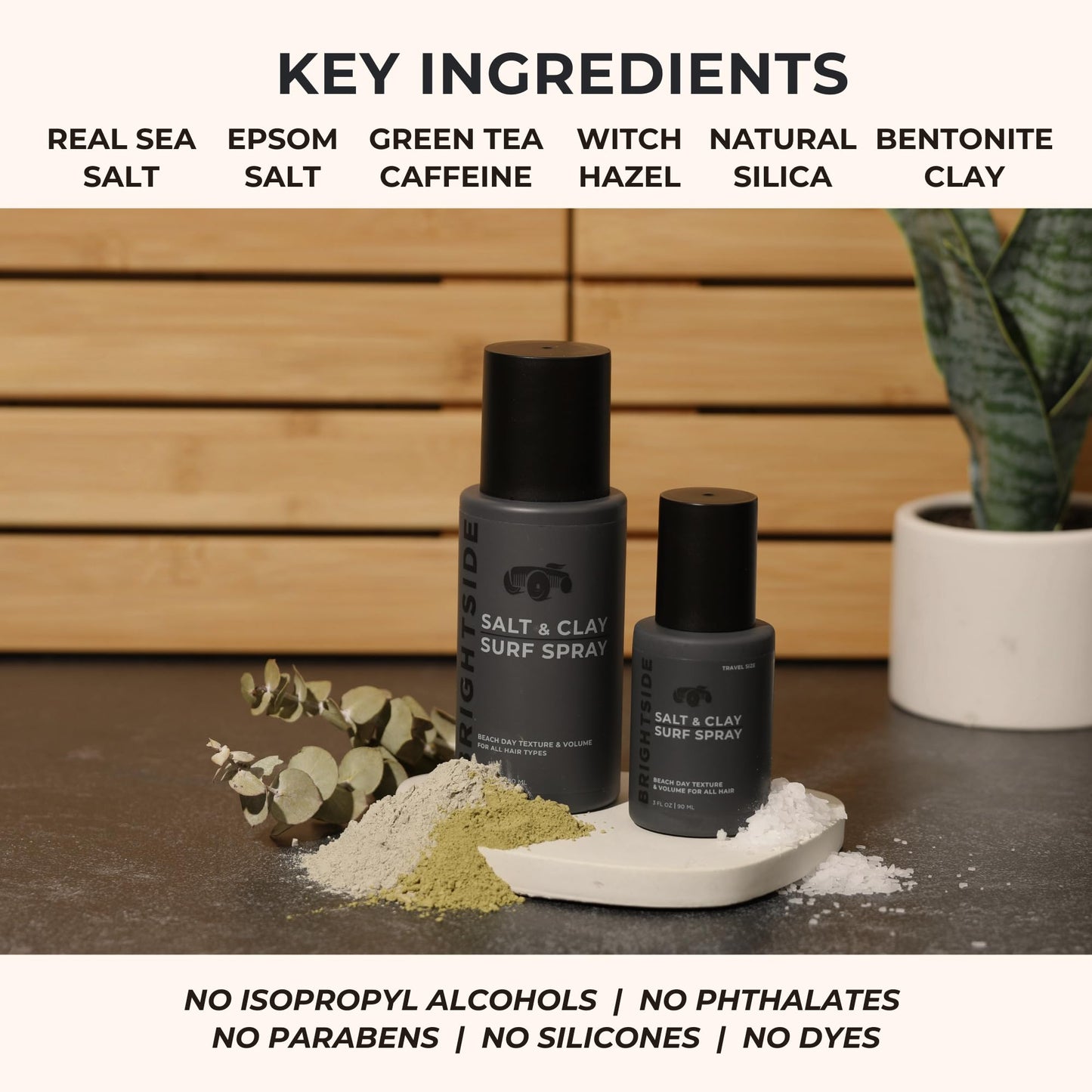 BRIGHTSIDE Salt & Clay Surf Spray - Instant Volume & Texture for Thicker Looking Hair - Natural Sea Salt Spray for Men & Women - Hydrate & Hold for All Hair - Alcohol-Free, Clean ingredients - 6oz