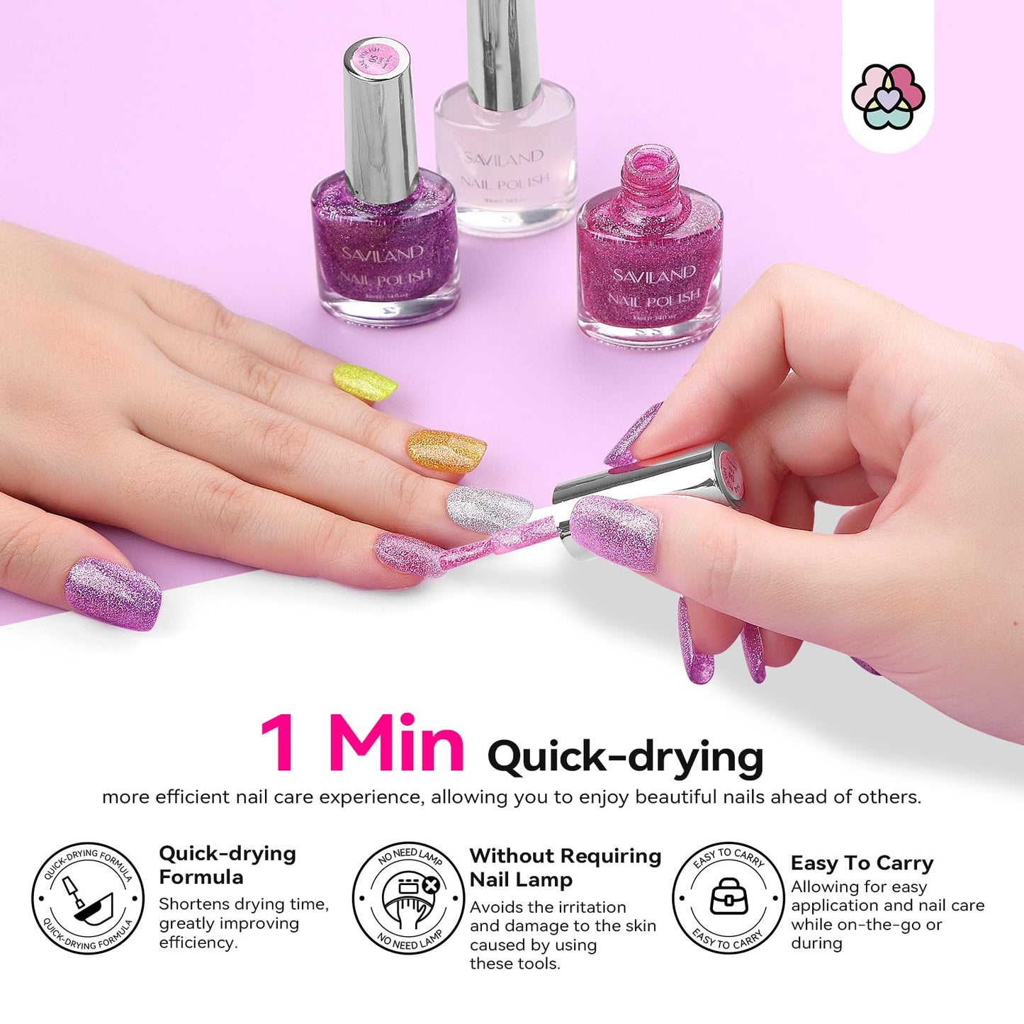 SAVILAND Nail Polish Set - 24 Colors Quick Dry Fingernail Polish Non Gel with Base Top Polish for Fingernail Toenail French Acrylic Art DIY
