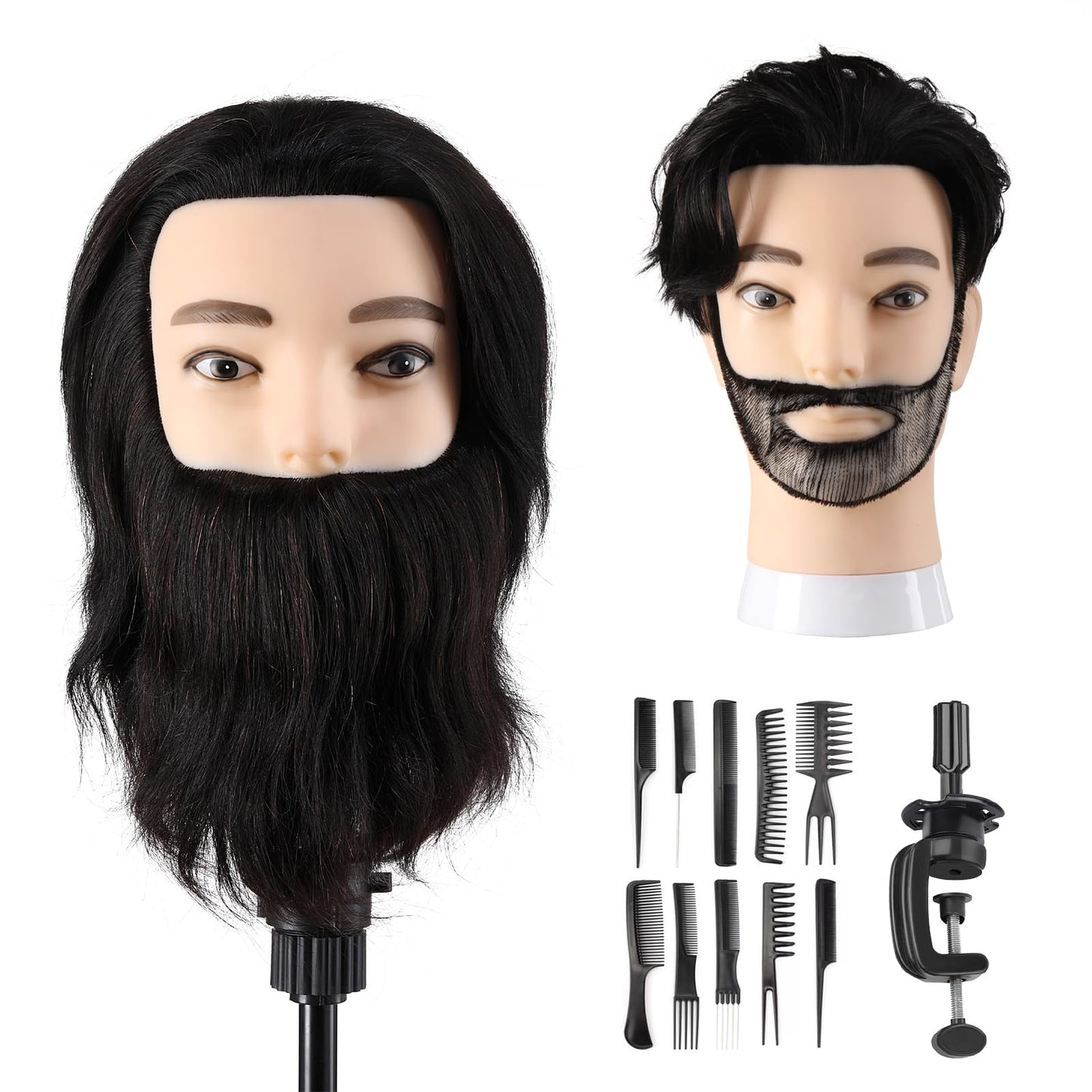 Male Mannequin Head With 100% Human Hair Manikin For Men Barber Mannequin Head Cosmetology Straight Beard Manikin Head With Human Hair Practice Cutting Styling