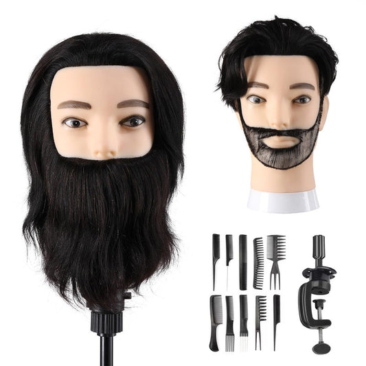 Male Mannequin Head With 100% Human Hair Manikin For Men Barber Mannequin Head Cosmetology Straight Beard Manikin Head With Human Hair Practice Cutting Styling