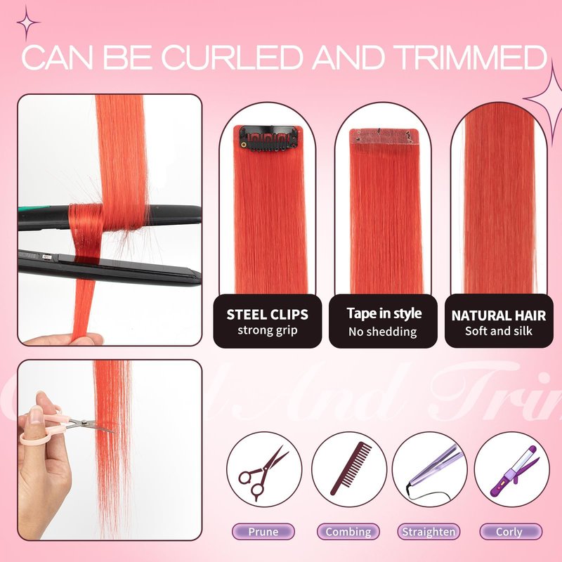 EonLuxe 100% Human Hair Clip-in Underlights - Colored Hair Extensions Highlights Streaks (Pink, Blue, Purple, Green, Silver) - Heat Friendly, Remy Quality, Invisible Clips, Easy to Apply 2Pcs