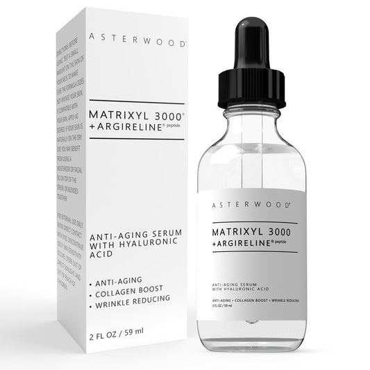 Asterwood Matrixyl 3000 + Argireline Serum with Hyaluronic Acid - Anti-Aging, Wrinkle Reducing, Collagen Boosting - Fragrance-Free - 2 Fl Oz