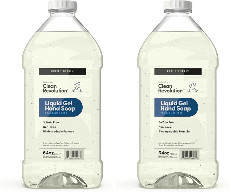 Clean Revolution Liquid Gel Hand Soap - Silky Rich Formula, Quick Lather & Fast Rinsing | Fragrance Free, 64 Fl Oz (Pack of 2)