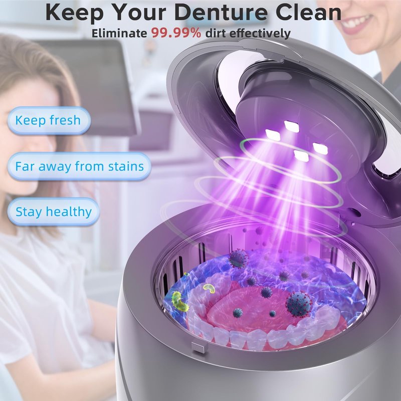 Ultrasonic Retainer Cleaner, 180ML/45kHz Portable Ultrasonic Jewelry Cleaner, Quiet Operation Ultrasonic Cleaner Machine for Dentures,Aligners,Mouth Guards,Night Guards (Gray)
