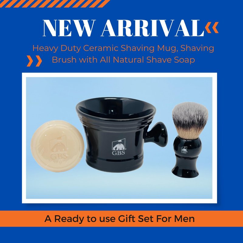 G.B.S GENTS Premium Men's Shaving Kit - 5PC Complete Set with Shave Brush, Sandalwood Aftershave, No.84 Cologne & Ceramic Bowl - Gift Set for Men