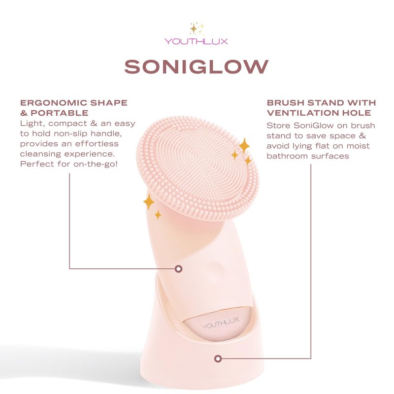 YOUTHLUX SoniGlow Silicone Face Scrubber/Facial Cleansing Brush – Electric Vibrating Skincare Scrubber Tool for Deep Pore Cleansing, Gentle Massage, Makeup Removal, Waterproof and Rechargeable (Pink)