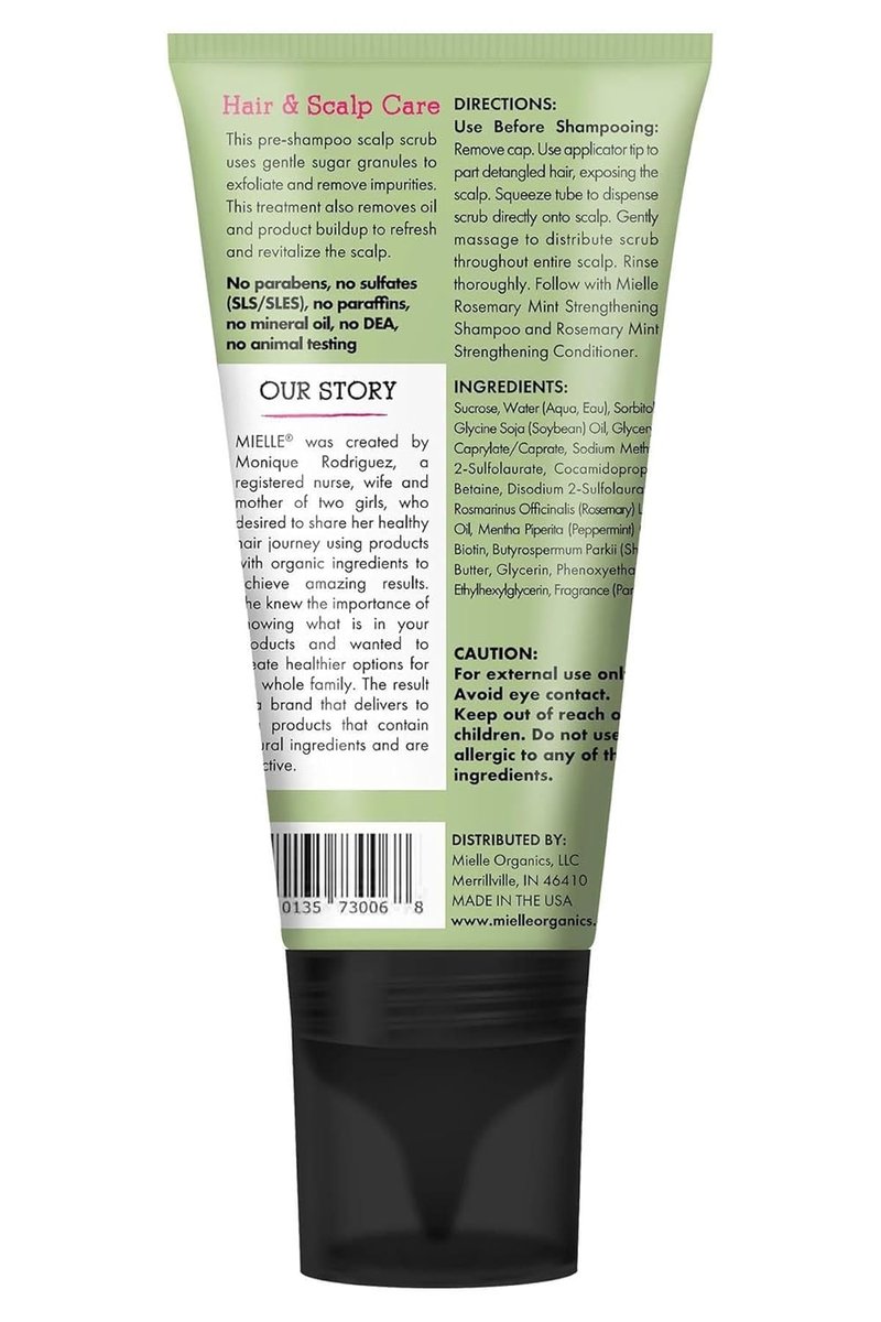 Mielle Organics Rosemary & Mint Scalp Scrub - Exfoliating Pre-Shampoo Treatment for Dry Scalp | Biotin Infused, 6 Fl Oz