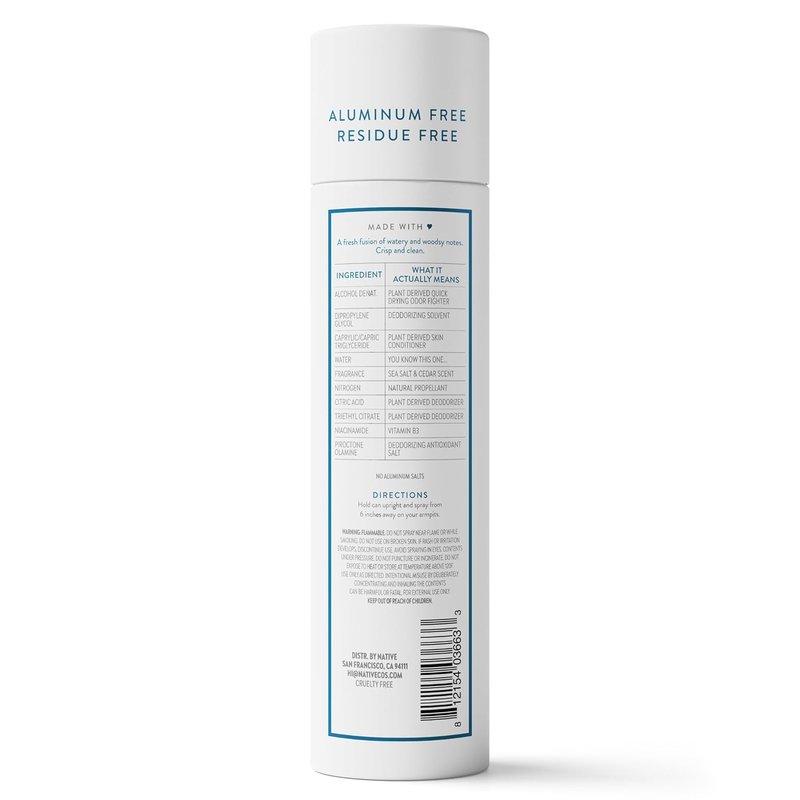 Native Deodorant & Body Spray - Sea Salt & Cedar | 72-Hour Odor Protection, Aluminum-Free, 3.5 oz