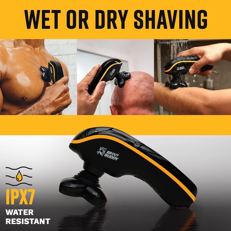 Bald Buddy Head Shaver for Men, Waterproof, Rechargeable Electric Razor, Cordless, Ergonomic Design, Battery & Cleaning Indicator, The Cut Buddy