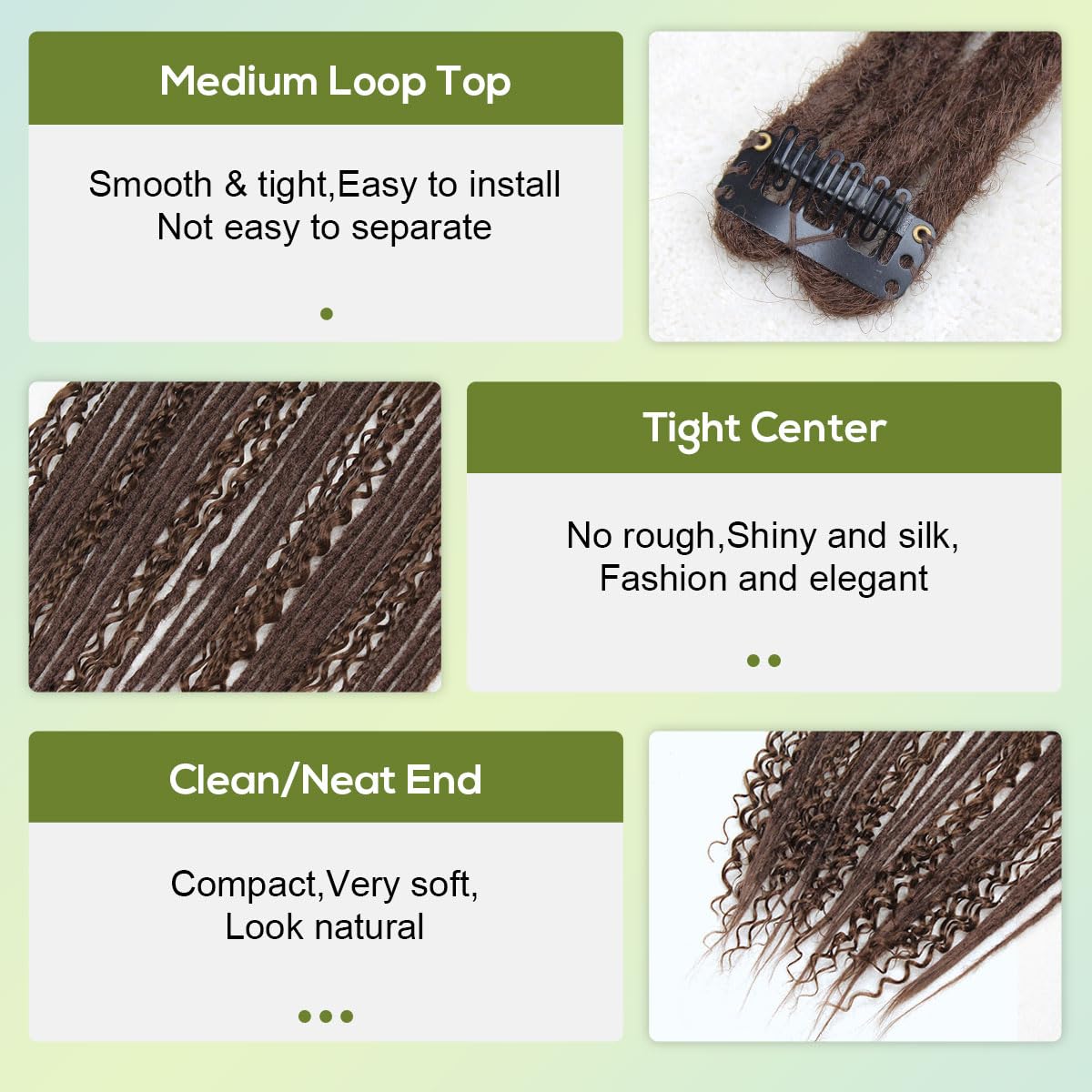 Pouweney 24inch 10PCS Clip in Dreadlock Extensions Full Sets,40 Strands chacobrown Synthetic Clip-in Dreads Extensions for Women,100% Handmade Soft Thin 0.6cm Width Dreadlocks.