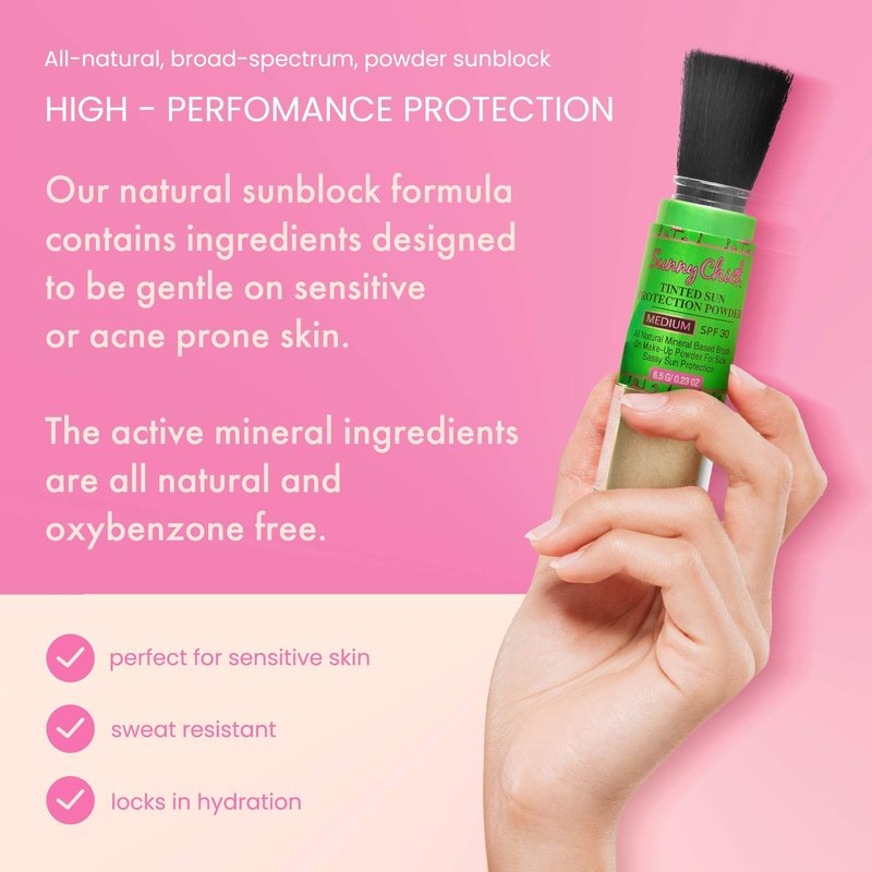 Sunny Chick Tinted Sunscreen Powder- Brush-On Mineral Sunblock SPF30 .23OZ (Medium)