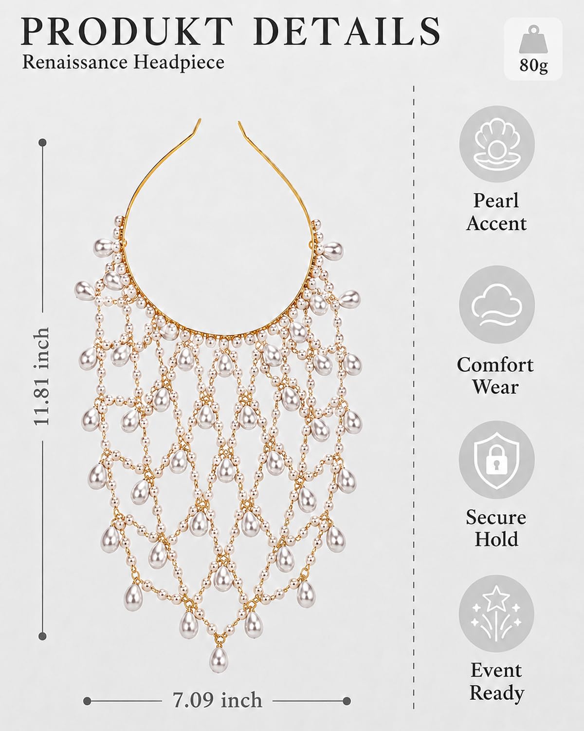 STONEFANS Gold Hair Accessories - Gold Pearl Fairy Headpiece for Women Flapper Renaissance 1920s Pearl Hair Accessories for Women Head Chain Pearls Jewelry Prom Party