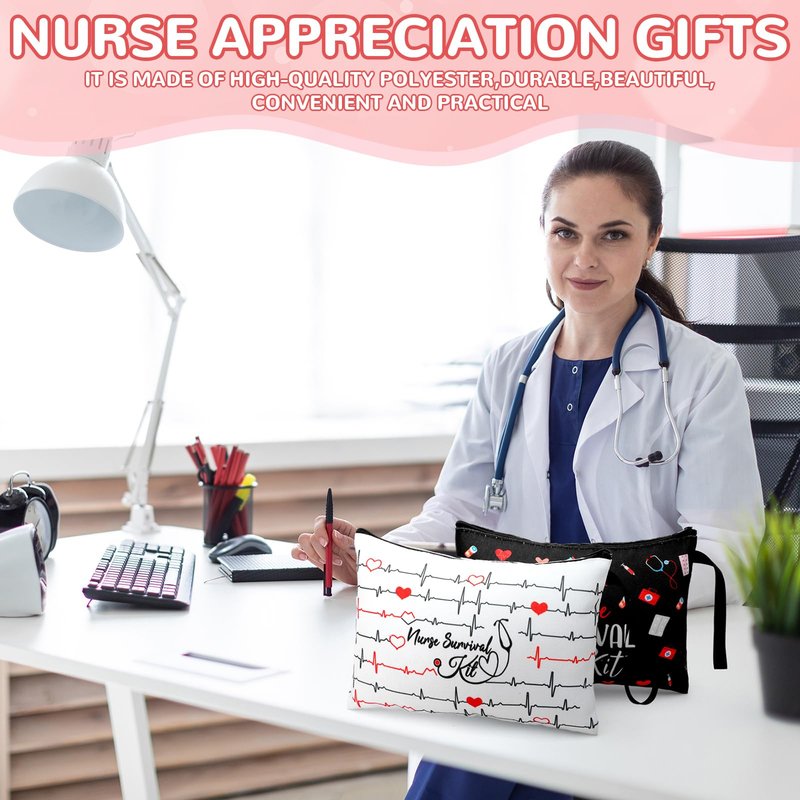 Huhumy 24 Pack Nurse Cosmetic Bags Bulk Novelty 2026 Nurses Week Gift Nursing Survival Kit Canvas Zipper Pouch Bags Thank You Gift for Nursing Week Medical Assistant Healthcare Graduation(Classic)