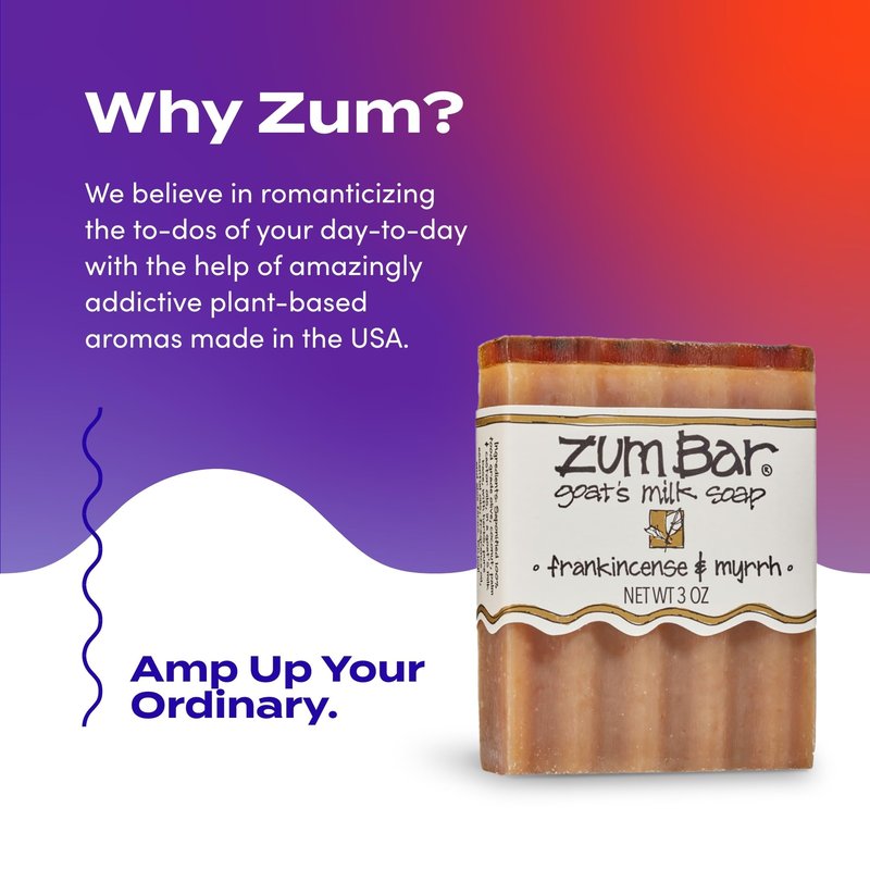 Zum Indigo Wild Goat's Milk Soap Bar - Bar Soap for Hands & Body Made with Essential Oils - 3 oz - Frankincense & Myrrh (6 Pack)