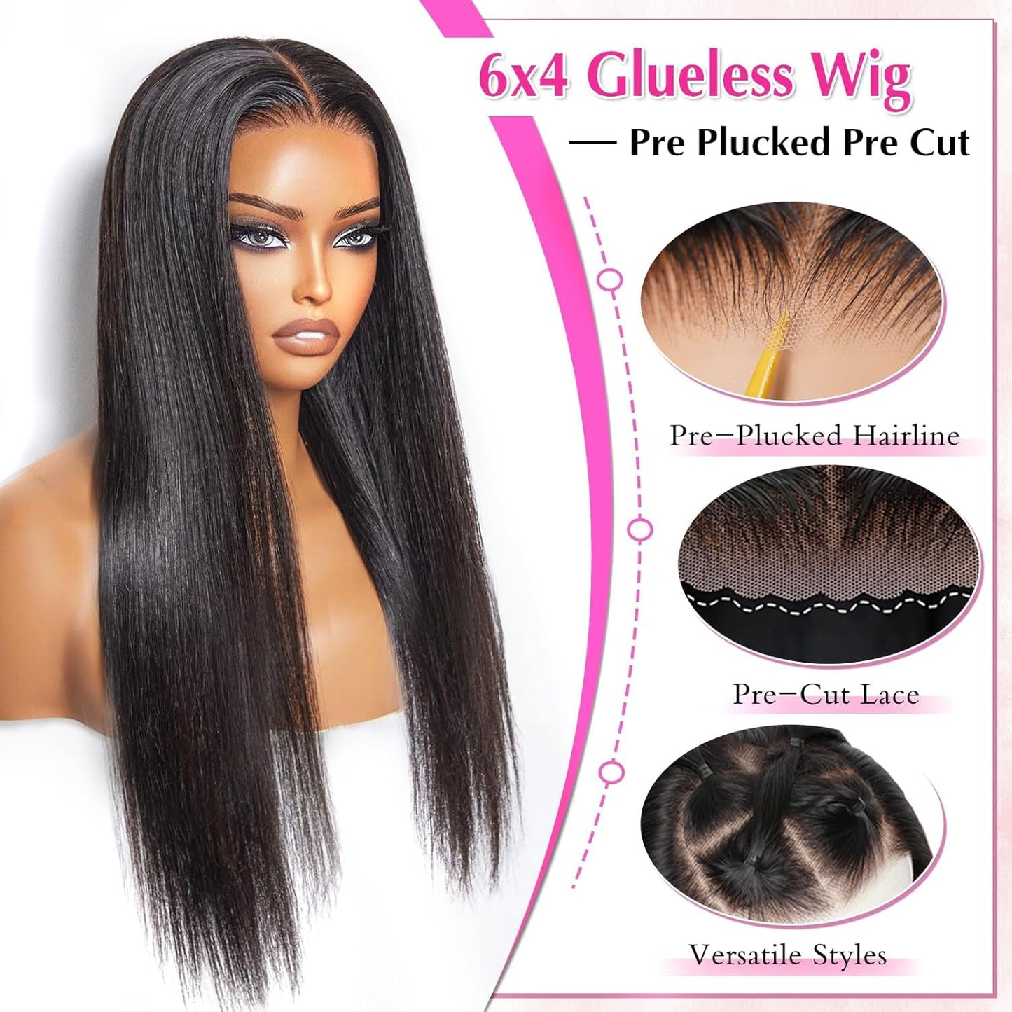 PISRY Wear and Go Glueless Bob Wigs Human Hair Pre Plucked Pre Cut 6x4 HD Lace Front Wigs Short Straight Bob Wigs for Black Women Lace Closure Wigs for Daily Wear 14 Inch