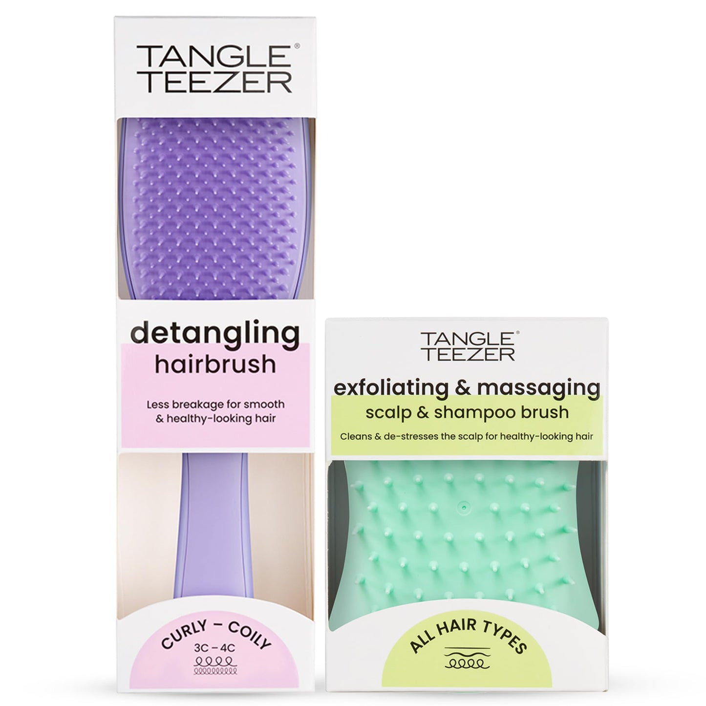Tangle Teezer Ultimate Detangler Hairbrush & Scalp Massager Bundle, to Exfoliate and Detangle 3C to 4C Curly Hair Types, Purple and Mint