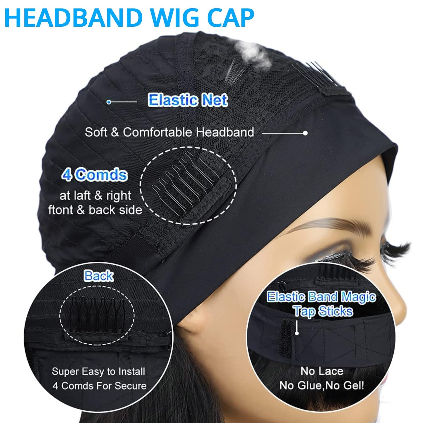 AISI Headband Wigs Human Hair Bob Headband Wig for Black Women with Leopard Print Headband Easy Put On and Go Glueless Wig Straight Wigs Machine Made 180% Density No Lace Wig Natural Color (10 Inch)