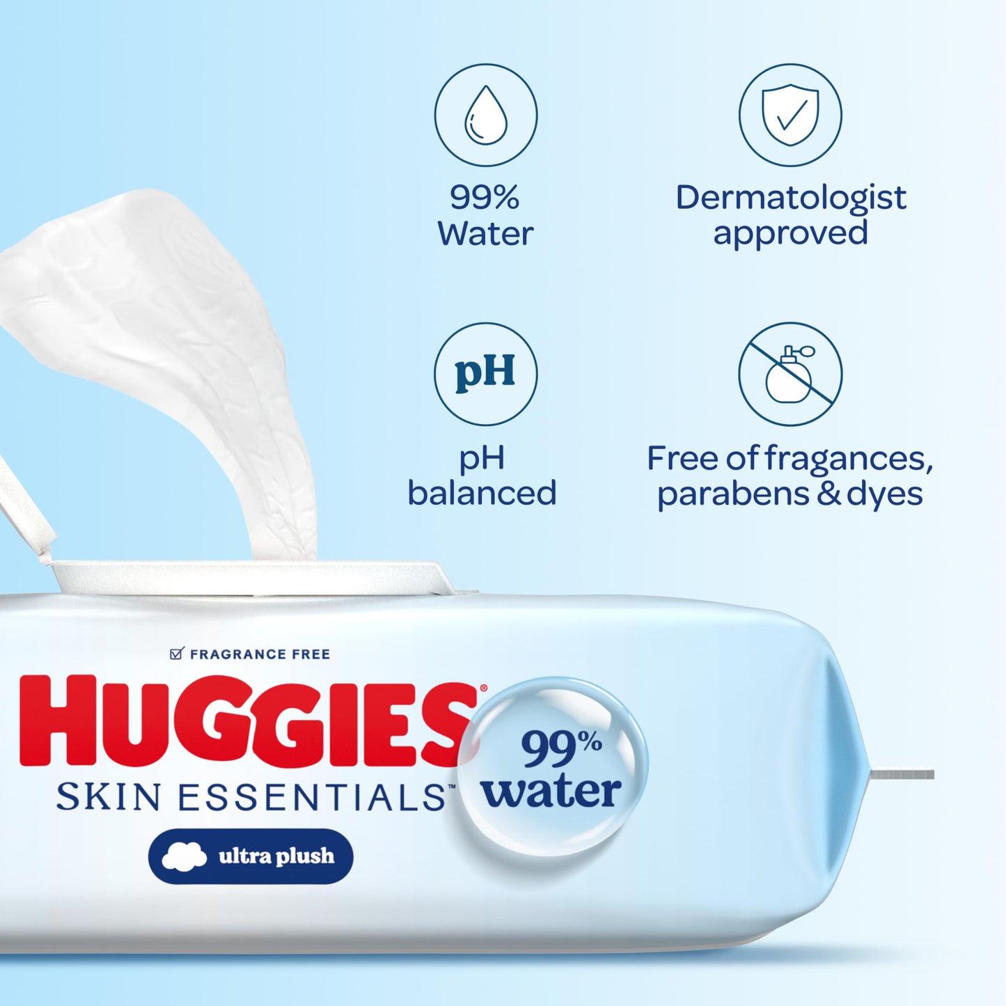 Huggies Skin Essentials Baby Wipes, Hypoallergenic, 99% Water, 10 Flip Top Packs (560 Wipes Total)