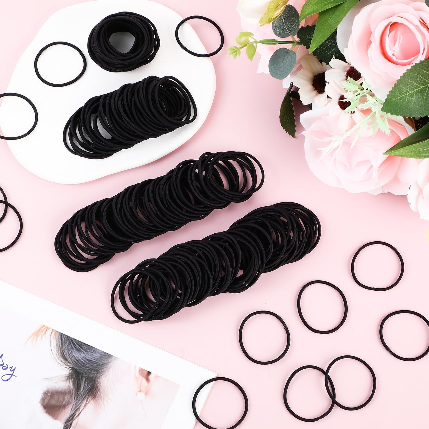 Canlierr 1000 Pcs Elastics Hair Ties Bulk Ponytail Holders Hair Bands Small Elastic Band Accessories for Women Men Straight Thick Curly(Black,2 mm)