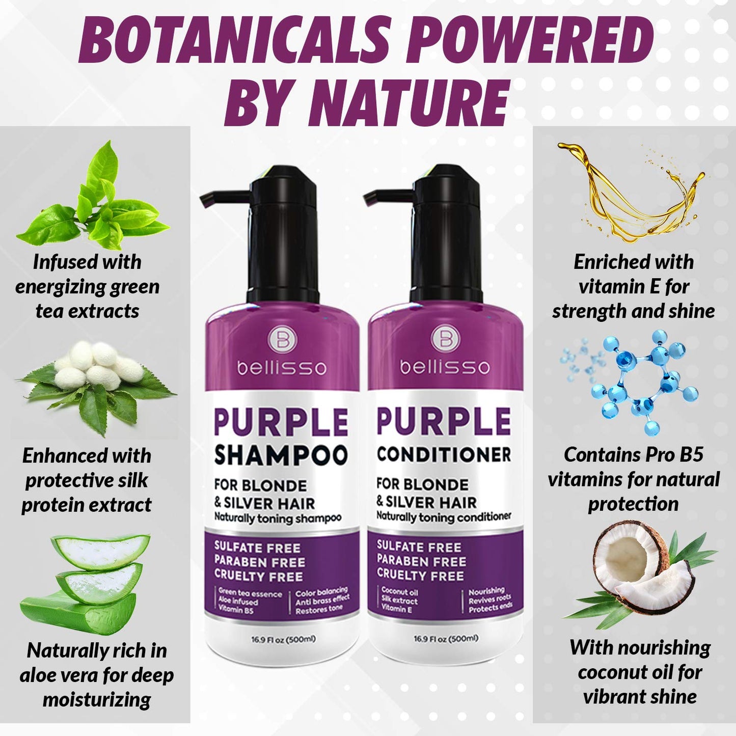 BELLISSO Purple Hair Mask and Purple Shampoo and Conditioner