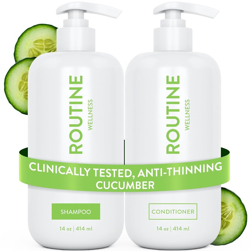 Anti-Thinning Shampoo & Conditioner Set - Biotin DHT Blocker for Thinning Hair | Color Safe, Cucumber Scent