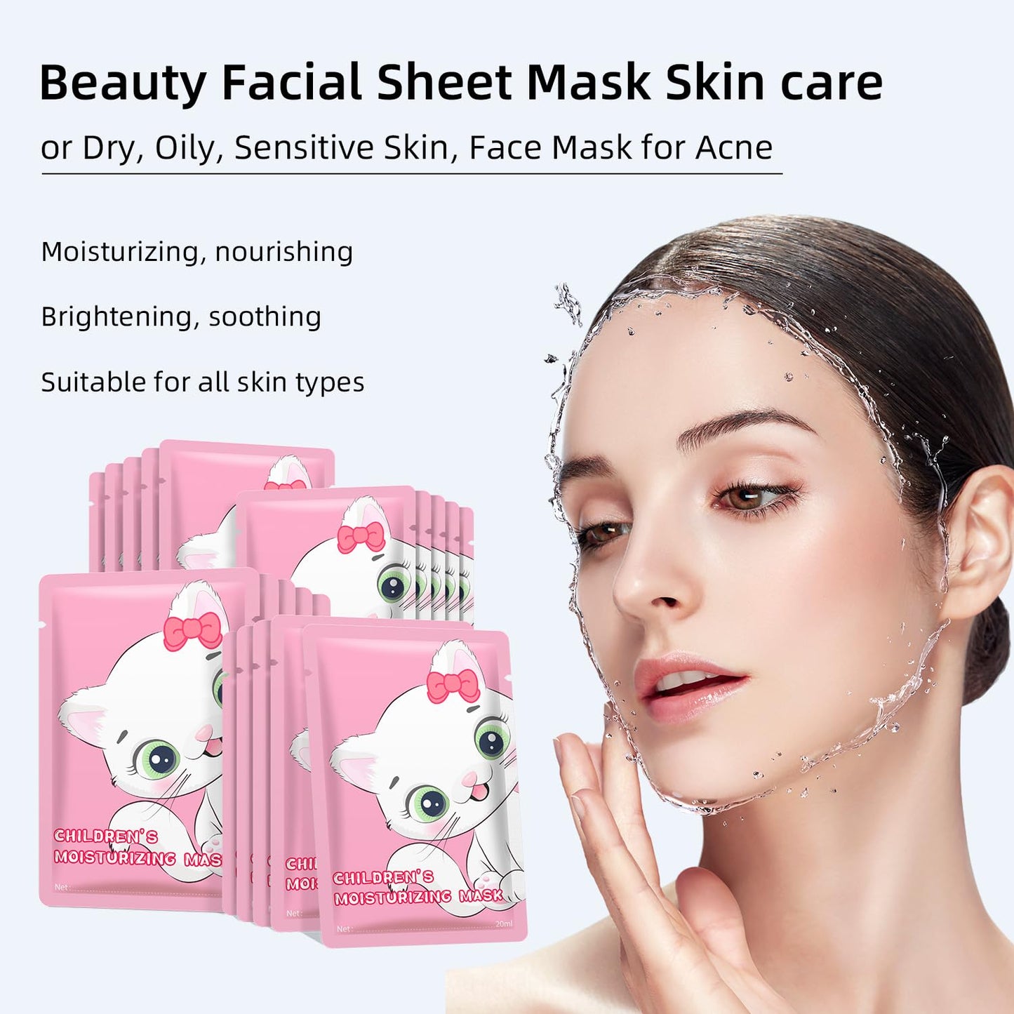 IREV Face Masks Skincare, Animal Character Sheet Masks, Beauty Facial Masks for Women Skin Care, Soothing Face Sheet Masks, Facial Masks, Moisturizing Sheet Mask, 5 Pack (Cat)