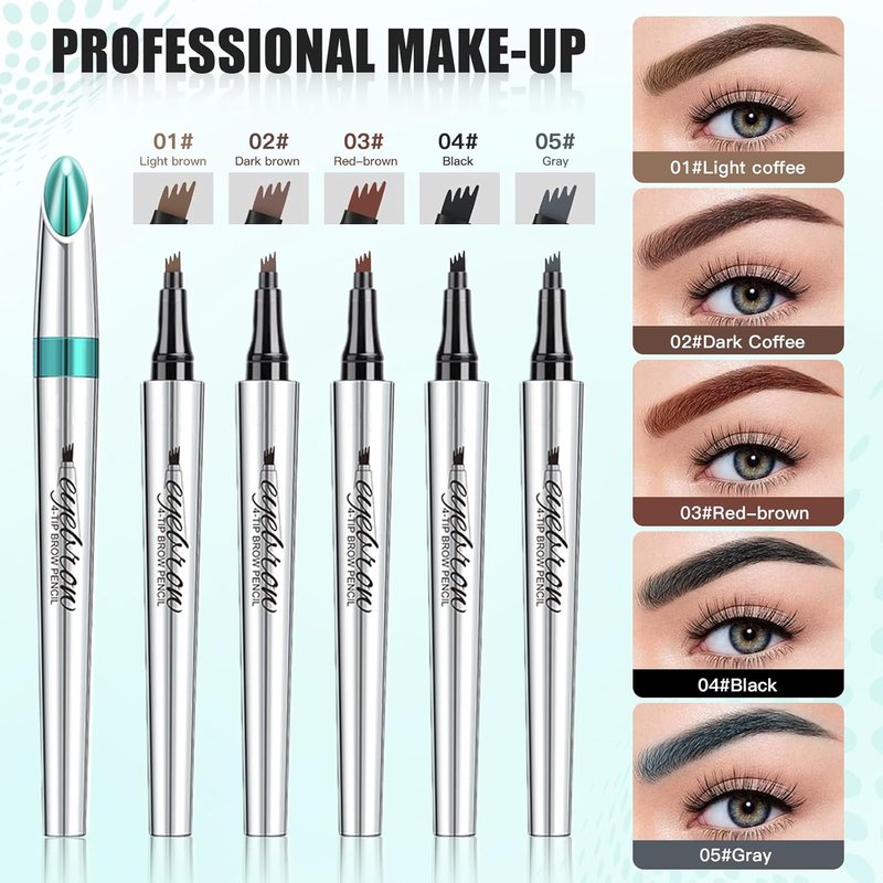 Microblading Eyebrow Pencil - Waterproof Brow Pen with Micro-Fork Tip | Natural Look, Light Brown
