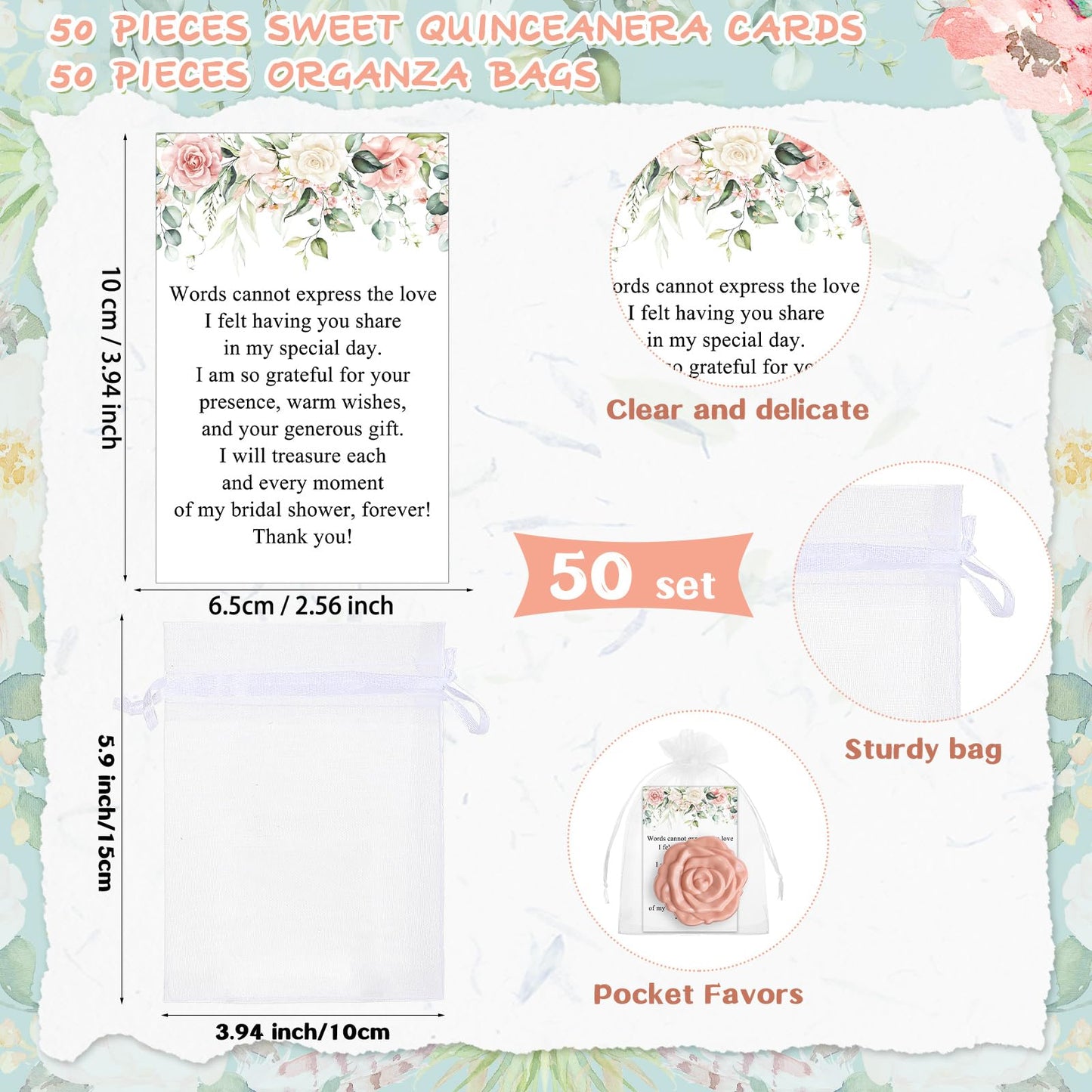 FoldTier 50 Sets Bridal Shower Party Favors for Guests Small Rose Compact Mirror Bulk Wedding Favors Thank You Cards and Organza Bags Wedding Party Guests Souvenir Gift (Pink Champagne)