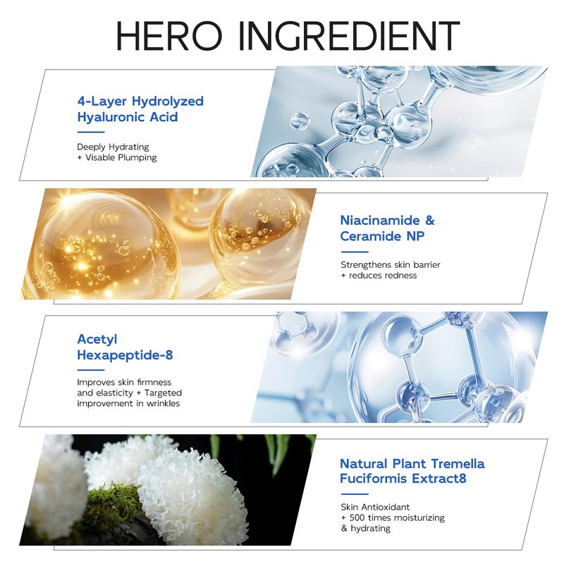 3% Hyaluronic Acid Serum for Face, Anti-Aging Hydrating Serum with 20,000 ppm Ceramide NP & 10,000ppm Acetyl Hexapeptide-8, Korean Skincare ultra hydrating serum, turm Skin/Sensitive Skin(1.5 ml*30)