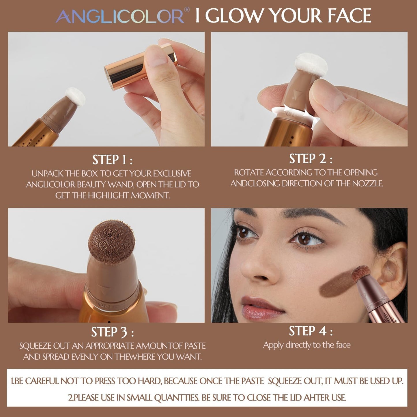 Anglicolor Contour Stick With Cushion Applicator, Liquid Wand, Cream Smooth, Bronzer Stick Lightweight for Face, Vegan & Cruelty-Free (02#Fair/Medium, 12ML)
