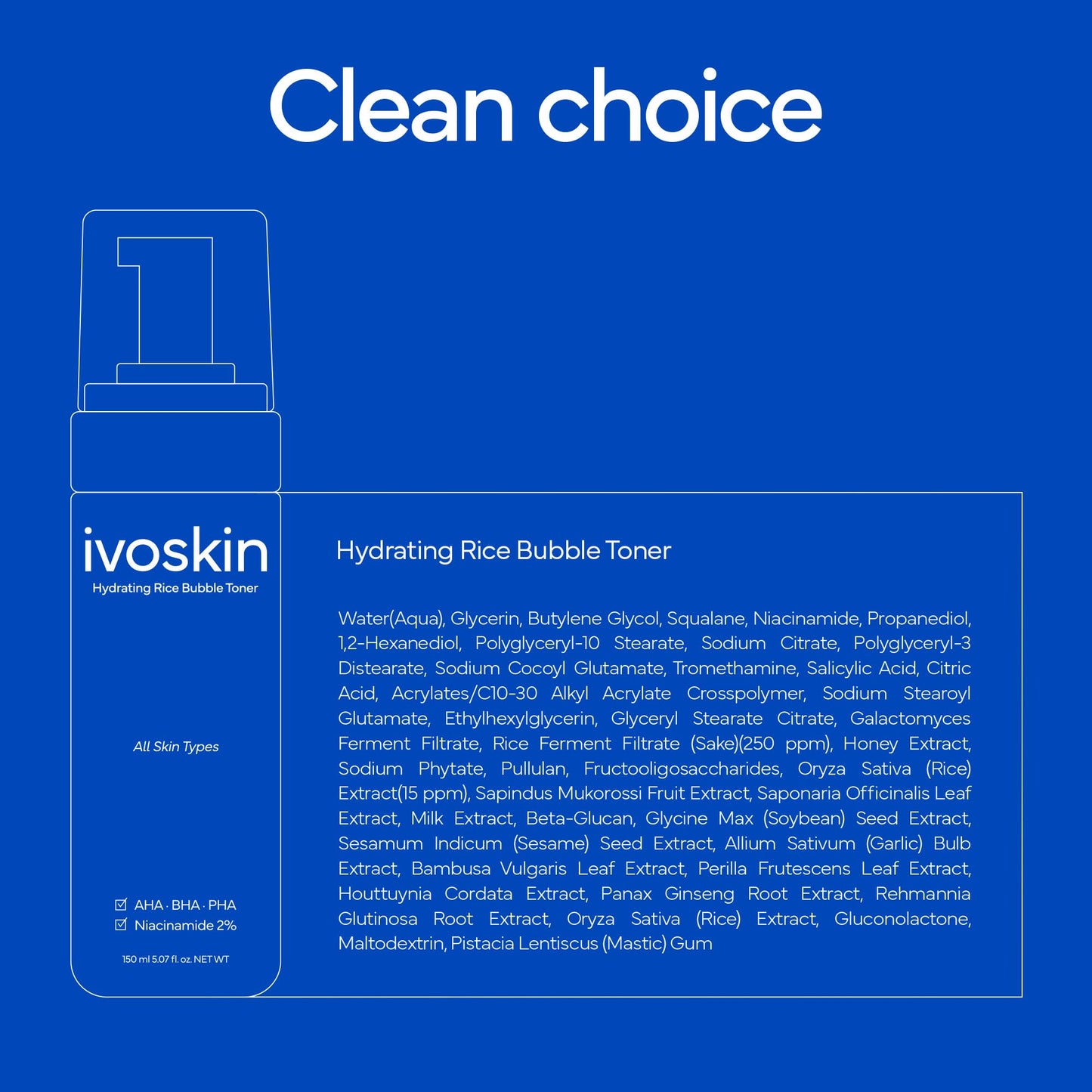 IVOSKIN Rice Milky Bubble Facial Mask, Soothing & Hydrating Face Toner with Black Rice Extract & Niacinamide, Helps Support Skin Barrier and Glow for Sensitive Skin, Korean Skincare (5.07fl oz/ 150ml)