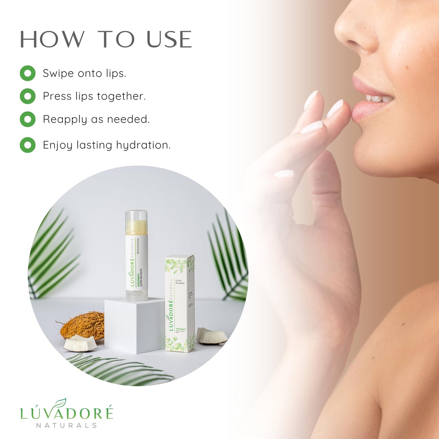 Ultra Big Lip Balm Stick Coconut– Natural Waterproof Lip Moisturizer for Dry, Chapped Lips – Nourishing and Hydrating Formula – Enriched with Coconut Oil, Beeswax, Shea Butter