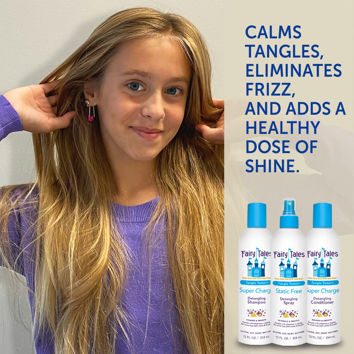 Fairy Tales Tangle Tamer Detangling Shampoo and Conditioner for Kids plus Detangling Spray - Ultra Moisturizing and Anti Frizz Protection - Paraben Free, Sulfate Free - 12 Oz (3 pack)