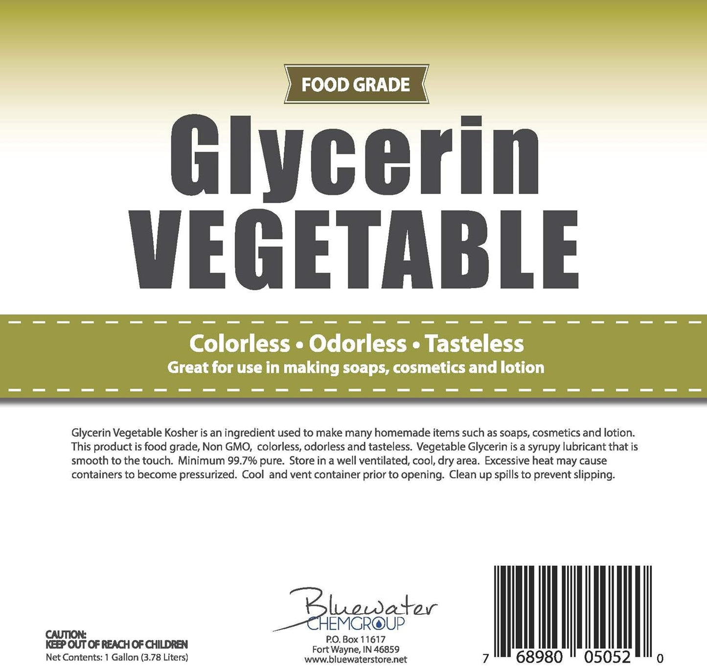 Vegetable Glycerin - All-Natural USP Grade Liquid | 1 Gallon - Premium Emollient for Skin & Hair Care