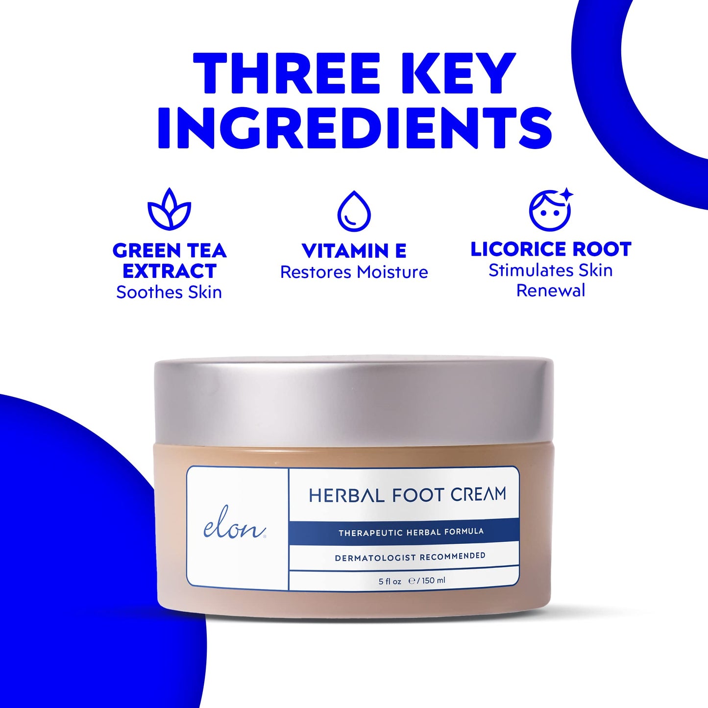 Elon Herbal Foot Cream (5 oz.) – Hydrating Foot Healing Cream w/Vitamin E & Green Tea Extract – Moisturizing & Instant Relief – For Dry Cracked Feet