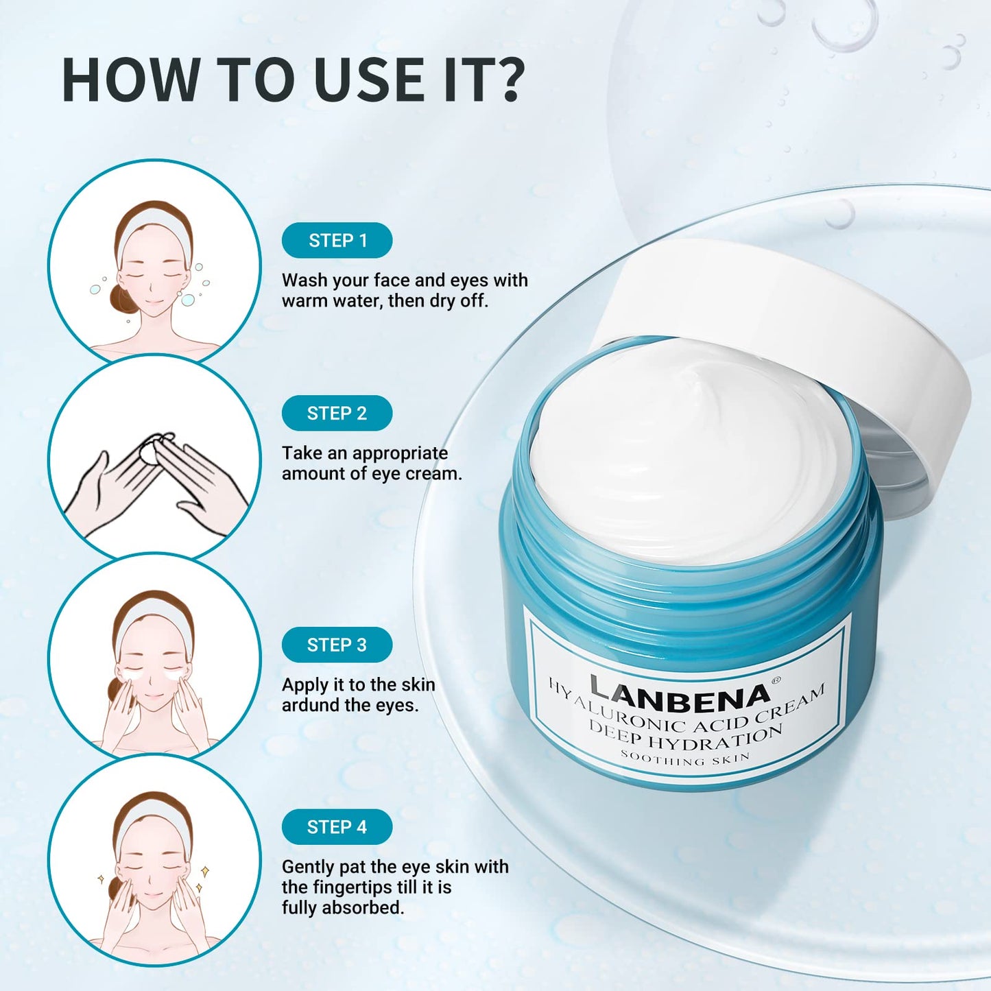 LANBENA Eye Cream for Wrinkles, Anti-Aging Eye Cream with Hyaluronic Acid, Reduce Fine Lines, Firm Eye Skin, Puffy Eyes and Dark Circles Treatments