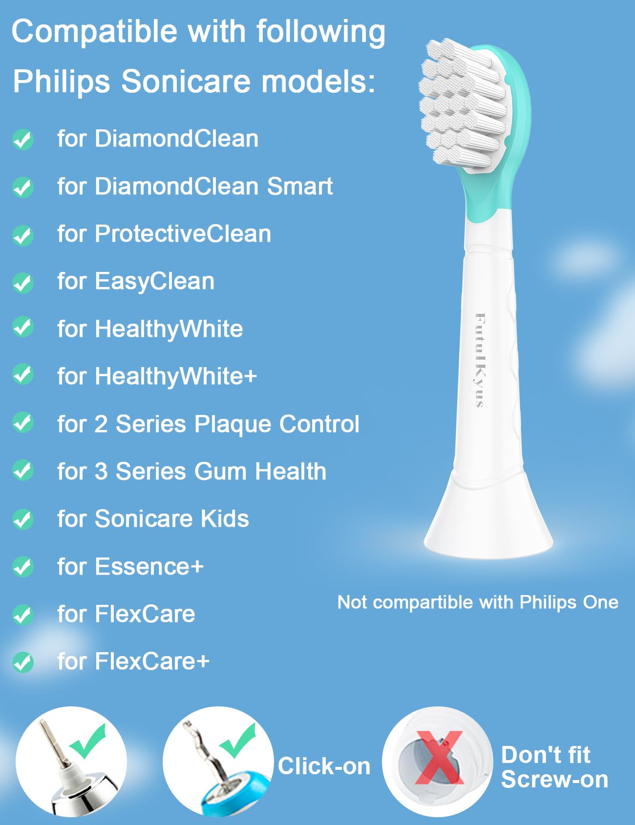 Kids Replacement Heads for Philips Sonicare: 3+ Years Old Children Soft Electric Toothbrush Compact Child Brush Head for Boys Girls, Blue 4 Pack