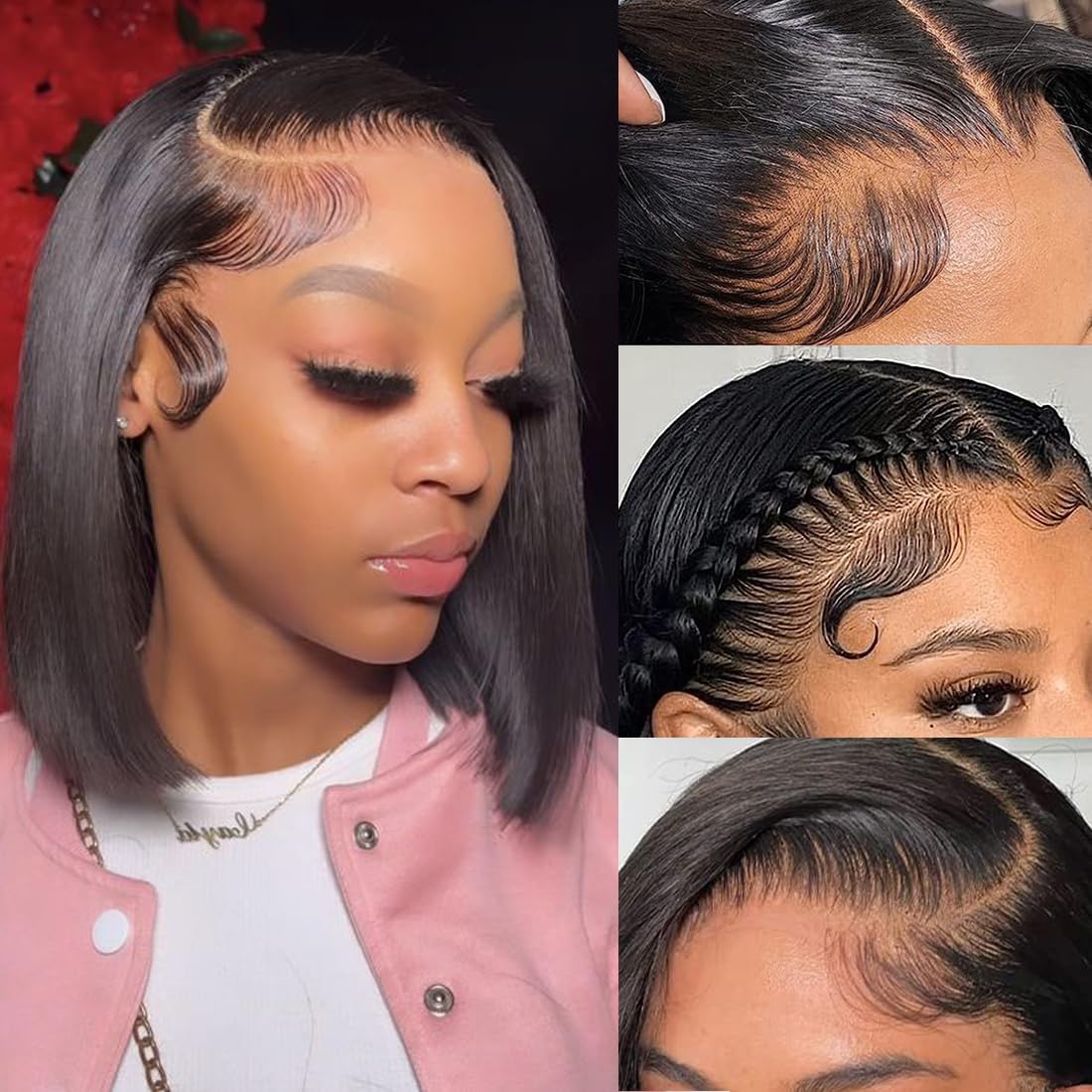 Bob Wig Human Hair 13X4 Lace Front Wigs Human hair 150% Density Short Straight Frontal Bob Wig HD Transparent Lace Frontal wigs Pre Plucked for Women Glueless Wigs With Baby Hair Natural black 10 Inch
