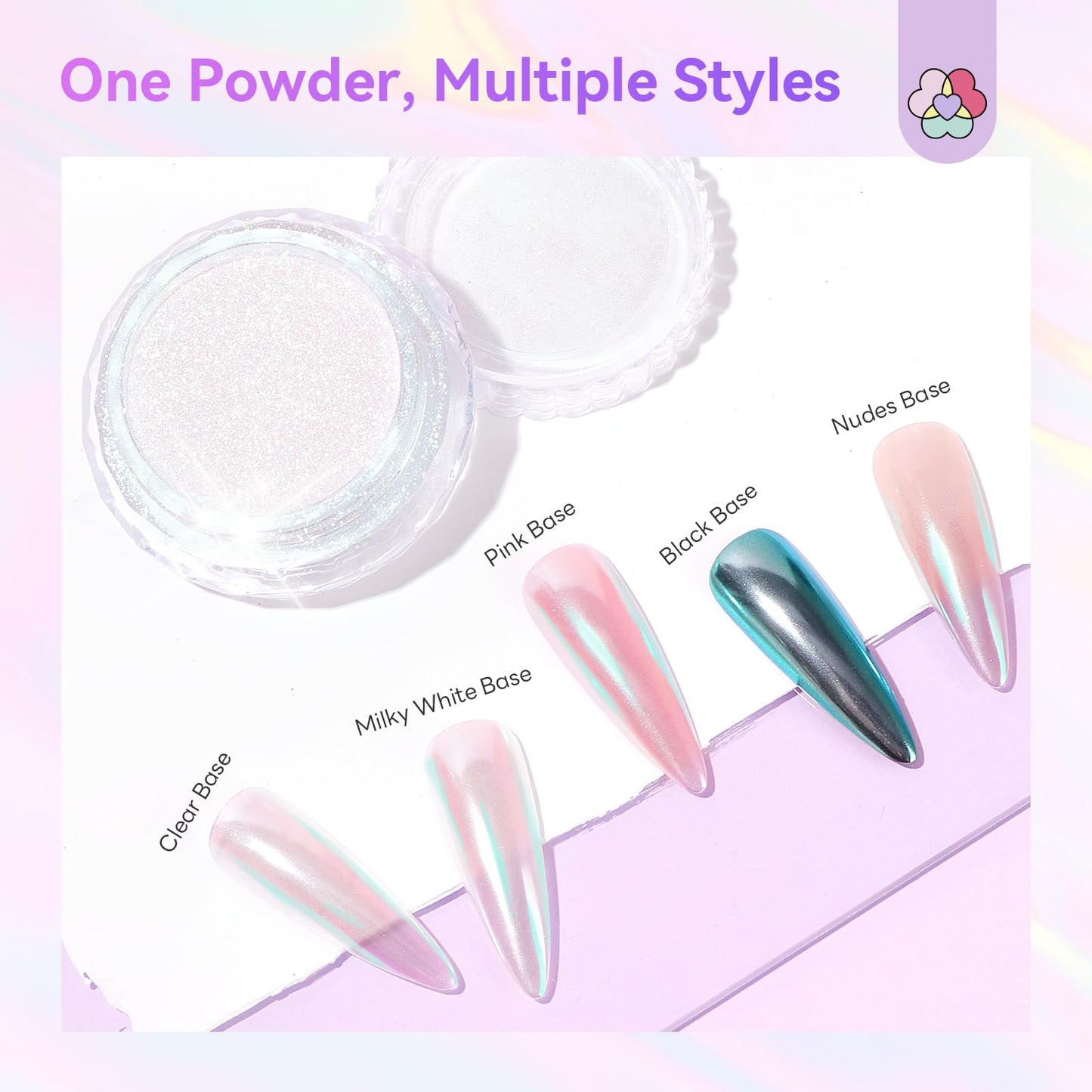 SAVILAND Unicorn Chrome Nail Powder: Highly Reflective Mermaid Aurora Pearl Chrome Powder Pearlescent Pigment Nail Art Glitter Decoration for Home DIY Nail Salon Manicure