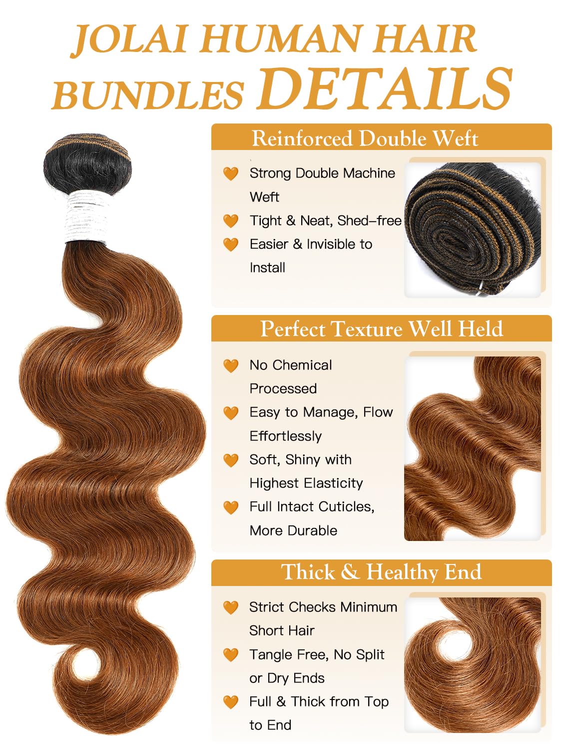 Two Tone Color T1B/30 Ombre Honey Brown Human Hair Bundle Body Wave 14 Inch