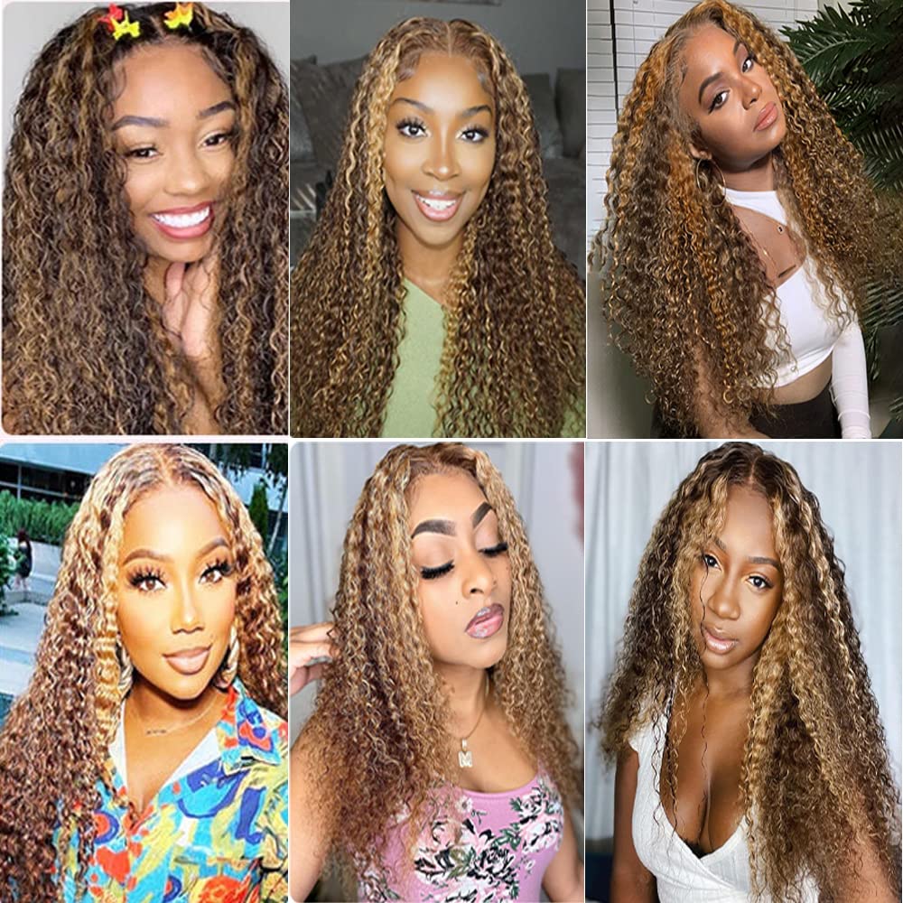 26 28 30 Inch P4/27 Human Hair Bundles Highlight Kinky Curly Bundles 8A Brazilian Virgin Remy Human Hair Extensions 2 Tone Color #4 Bundles Mixed Color #27 Bundles Human Hair Weave