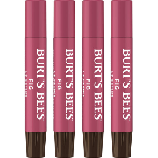 Burt's Bees Shimmer Lip Tint Set, Mothers Day Gifts, Tinted Lip Balm Stick, Moisturizing for All Day Hydration with Natural Origin Glowy Pigmented Finish & Buildable Color, Fig (4-Pack)