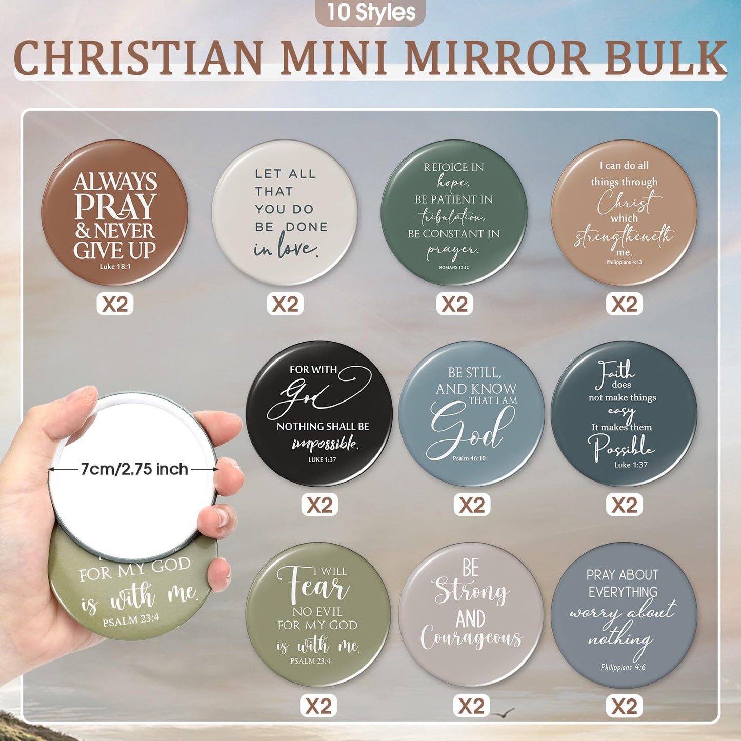 Reginary 20 Set Christian Inspirational Gifts for Women Bulk 20 Religious Canvas Makeup Bag 20 Bible Verse Compact Mirror Motivational Church Scripture Gifts for Ladies(Neutral Colors,Aesthetic Style)