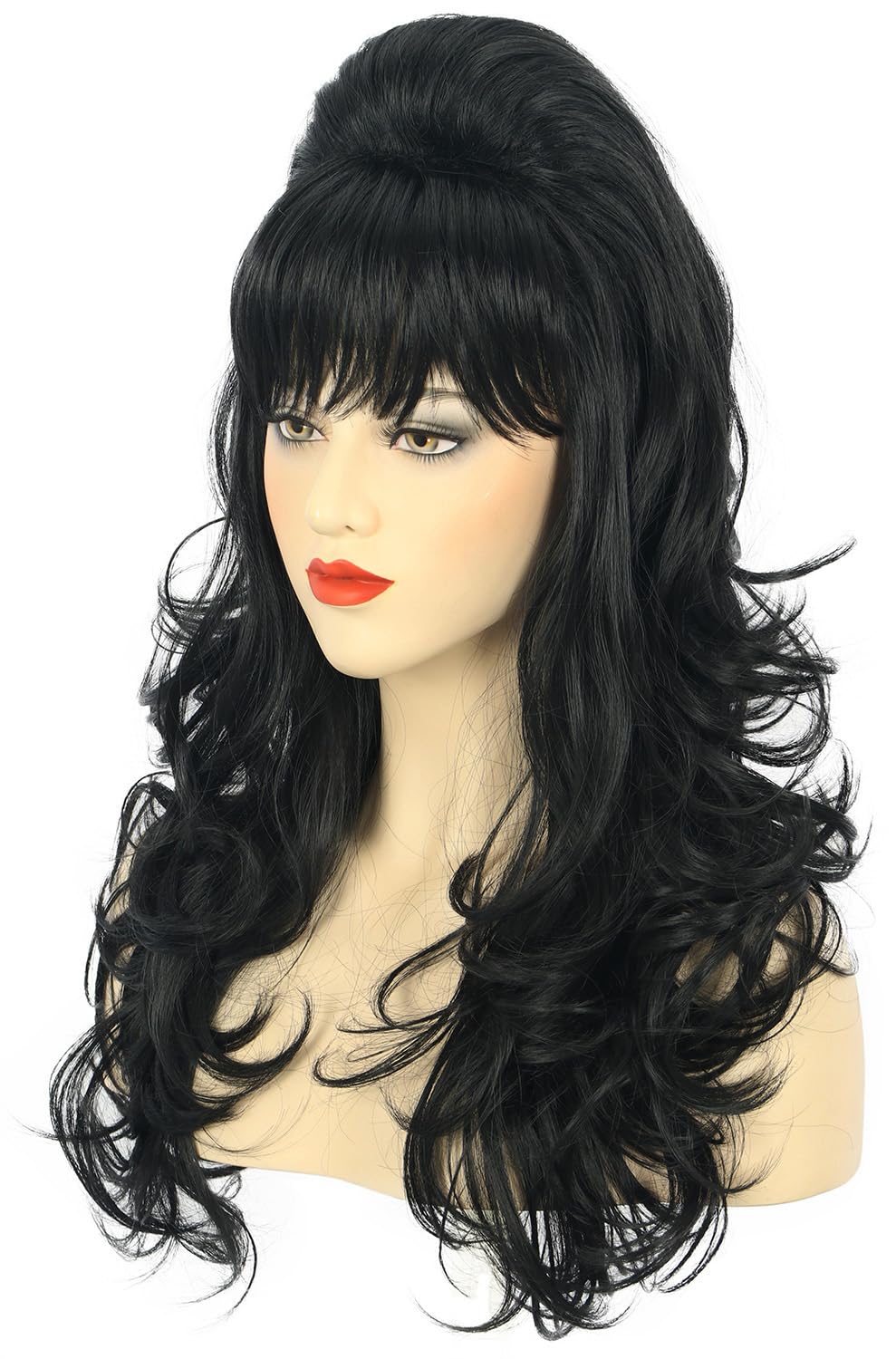Long Wavy Black Wig for Women - 60s 70s Bouffant Beehive Costume | Perfect for Themed Parties