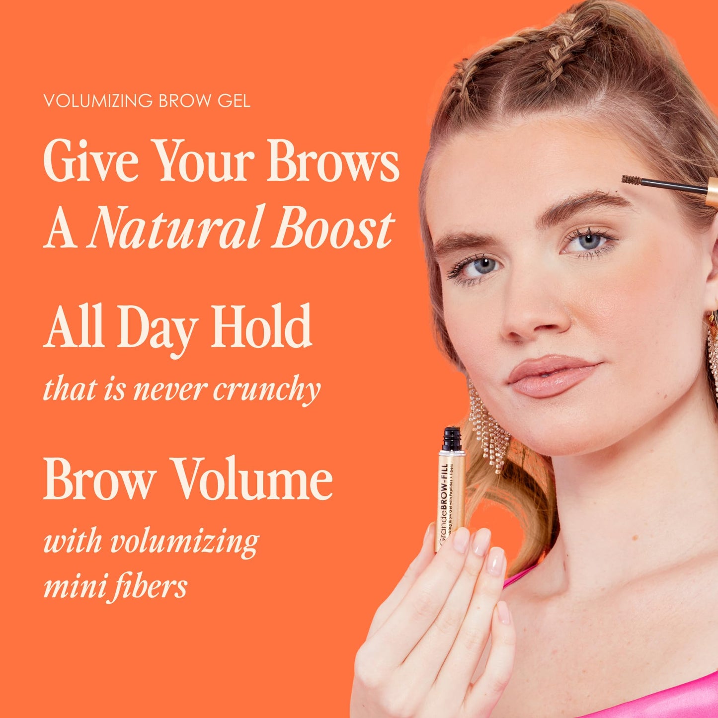 Grande Cosmetics GrandeBROW-FILL Volumizing Brow Gel with Fibers & Peptides, for Natural & Fuller-Looking Eyebrows - Ebony (0.14 fl oz)
