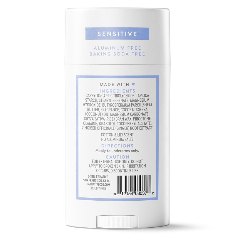 Native Sensitive Deodorant Contains Naturally Derived Ingredients, 72 Hour Odor Control | Deodorant for Women & Men, Aluminum Free with Baking Soda, Coconut Oil and Shea Butter, Cotton & Lily