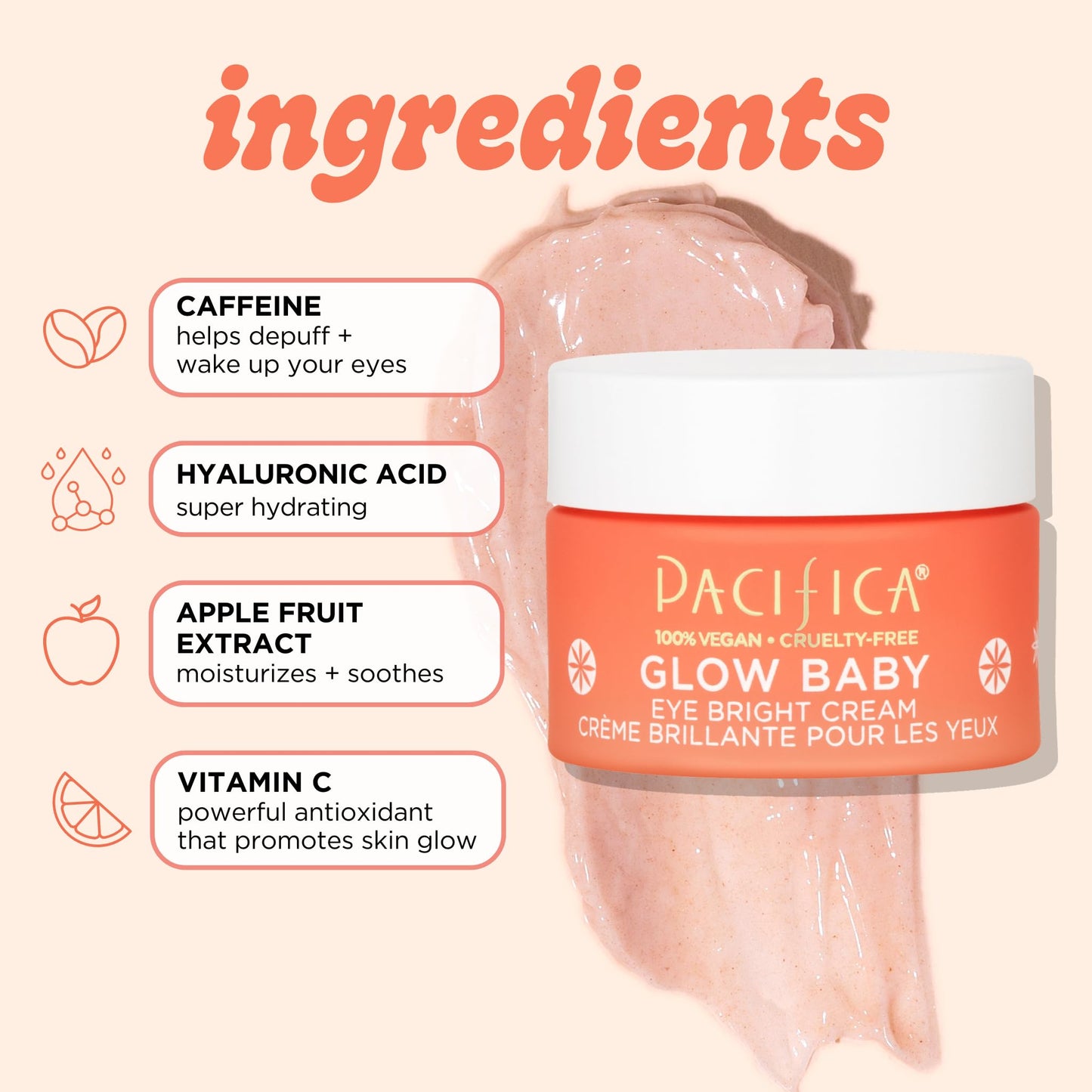 Pacifica Glow Baby Face Lotion & Eye Cream Set of 2 – Brightening Vitamin C Moisturizer + Depuffing Eye Cream with Caffeine & Hyaluronic Acid, Daily Hydration for Glowing Skin, 100% Vegan Clean Beauty
