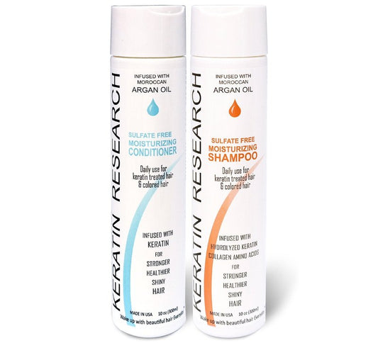 Keratin Research Natural Argan Oil Infused Sulfate Free Shampoo and Conditioner 2 bottles Value Set for Keratin Treatments, Maintainance After Care, post treatment shampoo Conditioner (300ml 2 pack)